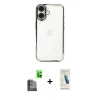 MARSİLYAN™- iPhone 16 Plus Kılıf Vadi Minimal - Şeffaf Pasifik Cam Ekran Koruyucu + Raze Metal Kamera Lens - SH