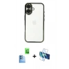 MARSİLYAN™- iPhone 16 Plus Kılıf Vadi Minimal - Siyah 3D Antistatik Cam Ekran Koruyucu + Raze Metal Kamera Lens - LT