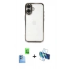 MARSİLYAN™- iPhone 16 Plus Kılıf Vadi Minimal - Siyah 3D Antistatik Cam Ekran Koruyucu + Raze Metal Kamera Lens - LT