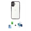 MARSİLYAN™- iPhone 16 Plus Kılıf Vadi Minimal - Siyah 3D Antistatik Cam Ekran Koruyucu + Raze Metal Kamera Lens - LT