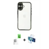 MARSİLYAN™- iPhone 16 Plus Kılıf Vadi Minimal - Siyah 3D Antistatik Cam Ekran Koruyucu + Raze Metal Kamera Lens - BZ