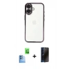 MARSİLYAN™- iPhone 16 Plus Kılıf Vadi Minimal - Siyah 3D Antistatik Hayalet Cam Ekran Koruyucu + Raze Metal Kamera Lens - LT