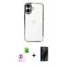 MARSİLYAN™- iPhone 16 Plus Kılıf Vadi Minimal - Siyah 3D Antistatik Hayalet Cam Ekran Koruyucu + Raze Metal Kamera Lens - PE