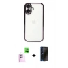 MARSİLYAN™- iPhone 16 Plus Kılıf Vadi Minimal - Siyah 3D Antistatik Hayalet Cam Ekran Koruyucu + Raze Metal Kamera Lens - PE