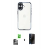 MARSİLYAN™- iPhone 16 Plus Kılıf Vadi Minimal - Siyah 3D Antistatik Hayalet Cam Ekran Koruyucu + Raze Metal Kamera Lens - SH