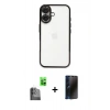 MARSİLYAN™- iPhone 16 Plus Kılıf Vadi Minimal - Siyah 3D Antistatik Hayalet Cam Ekran Koruyucu + Raze Metal Kamera Lens - SH