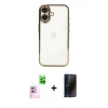 MARSİLYAN™- iPhone 16 Plus Kılıf Vadi Minimal - Siyah 3D Antistatik Hayalet Cam Ekran Koruyucu + Raze Metal Kamera Lens - PE