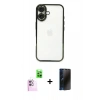 MARSİLYAN™- iPhone 16 Plus Kılıf Vadi Minimal - Siyah 3D Antistatik Hayalet Cam Ekran Koruyucu + Raze Metal Kamera Lens - PE