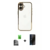 MARSİLYAN™- iPhone 16 Plus Kılıf Vadi Minimal - Siyah 3D Antistatik Hayalet Cam Ekran Koruyucu + Raze Metal Kamera Lens - SH