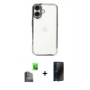 MARSİLYAN™- iPhone 16 Plus Kılıf Vadi Minimal - Siyah 3D Antistatik Hayalet Cam Ekran Koruyucu + Raze Metal Kamera Lens - SH