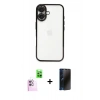 MARSİLYAN™- iPhone 16 Plus Kılıf Vadi Minimal - Siyah 3D Antistatik Hayalet Cam Ekran Koruyucu + Raze Metal Kamera Lens - PE