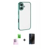 MARSİLYAN™- iPhone 16 Plus Kılıf Vadi Minimal - Siyah 3D Antistatik Hayalet Cam Ekran Koruyucu + Raze Metal Kamera Lens - PE