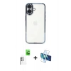 MARSİLYAN™- iPhone 16 Plus Kılıf Vadi Minimal - Siyah 3D Antistatik Seramik Nano Ekran Koruyucu + Raze Metal Kamera Lens - BZ