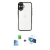 MARSİLYAN™- iPhone 16 Plus Kılıf Vadi Minimal - Siyah 3D Antistatik Seramik Nano Ekran Koruyucu + Raze Metal Kamera Lens - LT