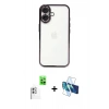 MARSİLYAN™- iPhone 16 Plus Kılıf Vadi Minimal - Siyah 3D Antistatik Seramik Nano Ekran Koruyucu + Raze Metal Kamera Lens - BZ