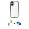 MARSİLYAN™- iPhone 16 Plus Kılıf Vadi Minimal - Siyah 3D Antistatik Seramik Nano Ekran Koruyucu + Raze Metal Kamera Lens - PE