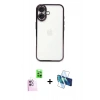 MARSİLYAN™- iPhone 16 Plus Kılıf Vadi Minimal - Siyah 3D Antistatik Seramik Nano Ekran Koruyucu + Raze Metal Kamera Lens - PE