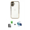 MARSİLYAN™- iPhone 16 Plus Kılıf Vadi Minimal - Siyah 3D Antistatik Seramik Nano Ekran Koruyucu + Siyah Raze Metal Kamera Lens