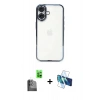 MARSİLYAN™- iPhone 16 Plus Kılıf Vadi Minimal - Siyah 3D Antistatik Seramik Nano Ekran Koruyucu + Siyah Raze Metal Kamera Lens