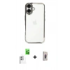 MARSİLYAN™- iPhone 16 Plus Kılıf Vadi Minimal - Siyah Bilvis 3D Cam Ekran Koruyucu + Raze Metal Kamera Lens - BZ