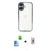 MARSİLYAN™- iPhone 16 Plus Kılıf Vadi Minimal - Siyah Bilvis 3D Cam Ekran Koruyucu + Raze Metal Kamera Lens - LT
