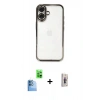 MARSİLYAN™- iPhone 16 Plus Kılıf Vadi Minimal - Siyah Bilvis 3D Cam Ekran Koruyucu + Raze Metal Kamera Lens - LT