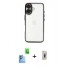 MARSİLYAN™- iPhone 16 Plus Kılıf Vadi Minimal - Siyah Bilvis 3D Cam Ekran Koruyucu + Raze Metal Kamera Lens - LT