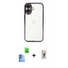 MARSİLYAN™- iPhone 16 Plus Kılıf Vadi Minimal - Siyah Bilvis 3D Cam Ekran Koruyucu + Raze Metal Kamera Lens - LT