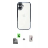 MARSİLYAN™- iPhone 16 Plus Kılıf Vadi Minimal - Siyah Bilvis 3D Cam Ekran Koruyucu + Raze Metal Kamera Lens - SH