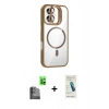 MARSİLYAN™- iPhone 16 Plus Kılıf Yadigar Asil Koleksiyonu - Şeffaf Pasifik Cam Ekran Koruyucu + Raze Metal Kamera Lens - SH