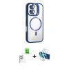 MARSİLYAN™- iPhone 16 Plus Kılıf Yadigar Asil Koleksiyonu - Siyah 3D Antistatik Cam Ekran Koruyucu + Raze Metal Kamera Lens - BZ