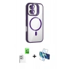 MARSİLYAN™- iPhone 16 Plus Kılıf Yadigar Asil Koleksiyonu - Siyah 3D Antistatik Cam Ekran Koruyucu + Raze Metal Kamera Lens - BZ