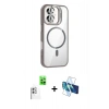 MARSİLYAN™- iPhone 16 Plus Kılıf Yadigar Asil Koleksiyonu - Siyah 3D Antistatik Cam Ekran Koruyucu + Raze Metal Kamera Lens - BZ