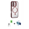 MARSİLYAN™- iPhone 16 Plus Kılıf Yadigar Asil Koleksiyonu - Siyah 3D Antistatik Cam Ekran Koruyucu + Raze Metal Kamera Lens - BZ