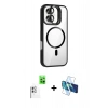 MARSİLYAN™- iPhone 16 Plus Kılıf Yadigar Asil Koleksiyonu - Siyah 3D Antistatik Cam Ekran Koruyucu + Raze Metal Kamera Lens - BZ