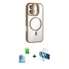 MARSİLYAN™- iPhone 16 Plus Kılıf Yadigar Asil Koleksiyonu - Siyah 3D Antistatik Cam Ekran Koruyucu + Raze Metal Kamera Lens - LT