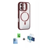 MARSİLYAN™- iPhone 16 Plus Kılıf Yadigar Asil Koleksiyonu - Siyah 3D Antistatik Cam Ekran Koruyucu + Raze Metal Kamera Lens - LT