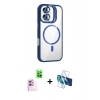 MARSİLYAN™- iPhone 16 Plus Kılıf Yadigar Asil Koleksiyonu - Siyah 3D Antistatik Cam Ekran Koruyucu + Pembe Raze Metal Kamera Lens
