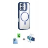 MARSİLYAN™- iPhone 16 Plus Kılıf Yadigar Asil Koleksiyonu - Siyah 3D Antistatik Cam Ekran Koruyucu + Raze Metal Kamera Lens - LT