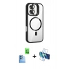 MARSİLYAN™- iPhone 16 Plus Kılıf Yadigar Asil Koleksiyonu - Siyah 3D Antistatik Cam Ekran Koruyucu + Raze Metal Kamera Lens - LT