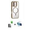 MARSİLYAN™- iPhone 16 Plus Kılıf Yadigar Asil Koleksiyonu - Siyah 3D Antistatik Cam Ekran Koruyucu + Raze Metal Kamera Lens - SH