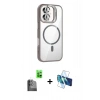 MARSİLYAN™- iPhone 16 Plus Kılıf Yadigar Asil Koleksiyonu - Siyah 3D Antistatik Cam Ekran Koruyucu + Raze Metal Kamera Lens - SH