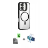 MARSİLYAN™- iPhone 16 Plus Kılıf Yadigar Asil Koleksiyonu - Siyah 3D Antistatik Cam Ekran Koruyucu + Raze Metal Kamera Lens - SH