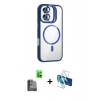 MARSİLYAN™- iPhone 16 Plus Kılıf Yadigar Asil Koleksiyonu - Siyah 3D Antistatik Cam Ekran Koruyucu + Raze Metal Kamera Lens - SH