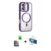 MARSİLYAN™- iPhone 16 Plus Kılıf Yadigar Asil Koleksiyonu - Siyah 3D Antistatik Cam Ekran Koruyucu + Raze Metal Kamera Lens - SH