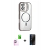 MARSİLYAN™- iPhone 16 Plus Kılıf Yadigar Asil Koleksiyonu - Siyah 3D Antistatik Hayalet Cam Ekran Koruyucu + Raze Metal Kamera Lens - PE