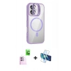 MARSİLYAN™- iPhone 16 Plus Kılıf Yadigar Asil Koleksiyonu - Siyah 3D Antistatik Seramik Nano Ekran Koruyucu + Pembe Raze Metal Kamera Lens