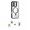 MARSİLYAN™- iPhone 16 Plus Kılıf Yadigar Asil Koleksiyonu - Siyah Bilvis 3D Cam Ekran Koruyucu + Raze Metal Kamera Lens - PE