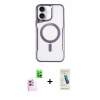MARSİLYAN™- iPhone 16 Plus Kılıf Yadigar Klasik Özel Seri - Şeffaf Pasifik Cam Ekran Koruyucu + Pembe Raze Metal Kamera Lens