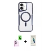 MARSİLYAN™- iPhone 16 Plus Kılıf Yadigar Klasik Özel Seri - Şeffaf Pasifik Cam Ekran Koruyucu + Pembe Raze Metal Kamera Lens
